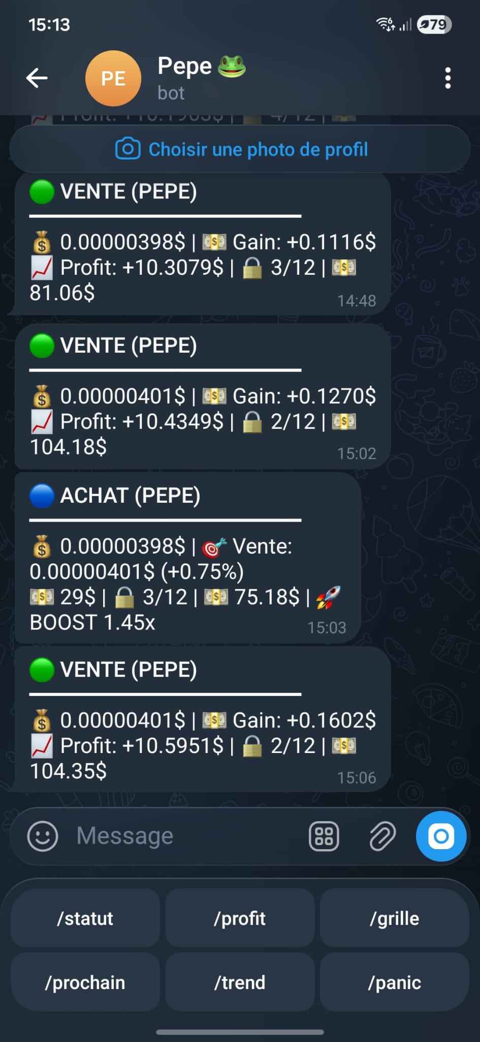 Conversation Telegram avec le bot